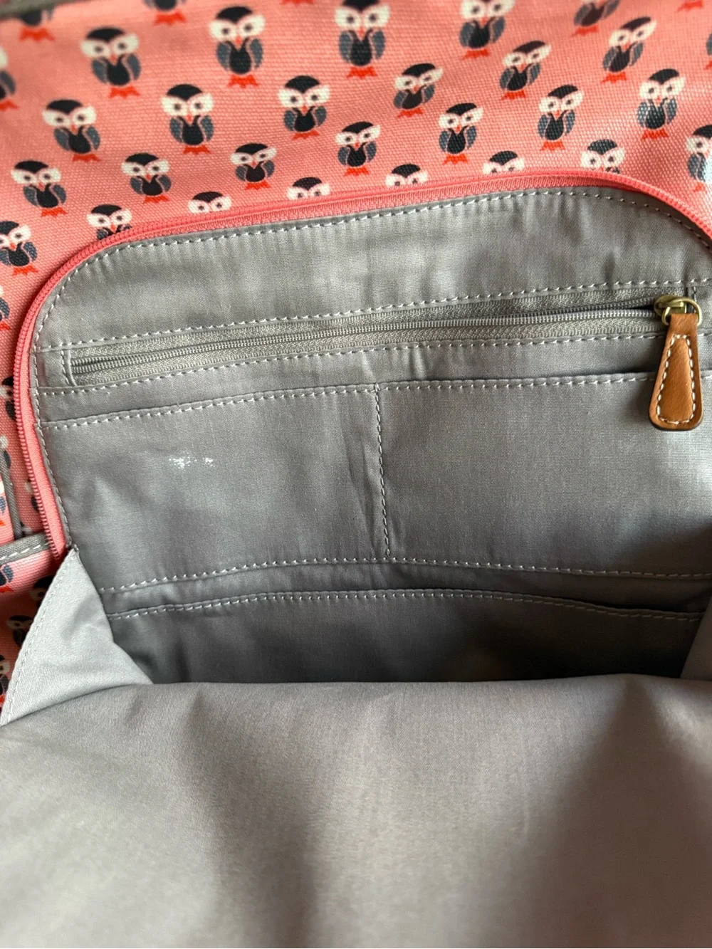 Fossil Coral Pink Owl-Print Backpack with Leather Trim